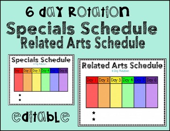 Preview of Related Arts or Specials Schedule {6 Day Rotation}