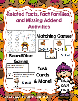 Preview of Related Fact, Missing Addend, Fact Family Games