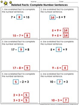 Related Facts: Complete Number Sentences Practice Sheets ...