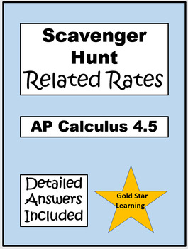 Preview of Related Rates Scavenger Hunt, AP Calculus (4.5) Detailed Answers Included