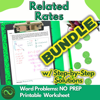 Preview of Related Rates Word Problems - NO PREP Worksheet w/ Step-by-Step Solutions Bundle