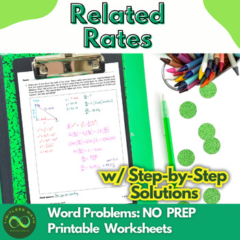 Preview of Related Rates Word Problems - NO PREP Worksheet w/ Step-by-Step Solutions Part 2