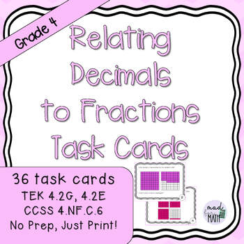 Preview of 4th Grade Relating Decimals to Fractions Task Cards 4.2G, 4.2E, 4.NF.C.6