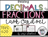 Relating Decimals to Fractions Task cards:  Teks 4.2G