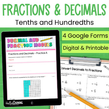 Preview of Relating Decimals to Fractions Tenths and Hundredths for Google Forms™ 