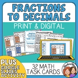 Relating Fractions and Decimals Math Skills Task Cards - P