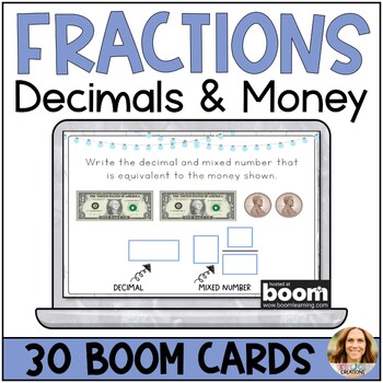 Preview of Relate Fractions and Decimals to Money Boom Cards - 4th Grade Math