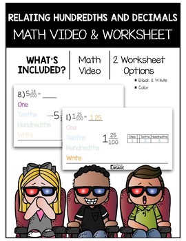 Preview of 4.NF.6: Relating Hundredths and Decimals Math Video and Worksheet