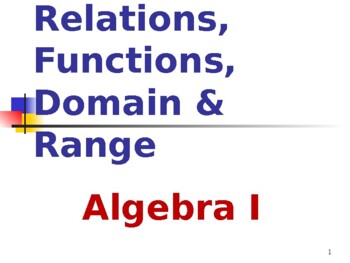 Preview of Powerpoint Lesson on Relations, Functions, Domain and Range