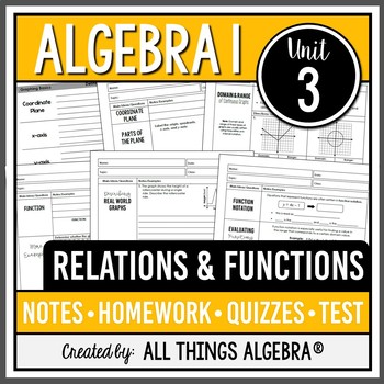 Preview of Relations and Functions (Algebra 1 Curriculum - Unit 3) | All Things Algebra®