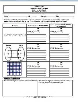 Preview of Relations & Functions - Quiz or an exit ticket!!!