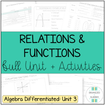 Preview of Relations and Functions (Differentiated Unit 3 with Activities Bundle)