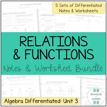 Preview of Relations and Functions Algebra Differentiated Guided Notes and Worksheets