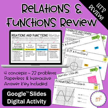 Preview of Relations and Functions Google Slides Digital Review - Algebra 1 Curriculum