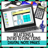 Relations and Introduction to Functions Digital Note Pages