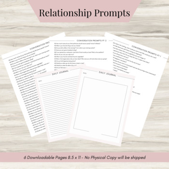 Preview of Relationship Journal Prompts, Mental Health Journal, Self Care Journal, Writing