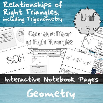 Preview of Relationships of  Right Triangles, including Trigonometry-Unit 5-HS Geom. Notes
