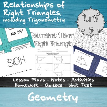 Preview of Relationships of Right Triangles, including Trigonometry - Unit 5 - HS Geometry