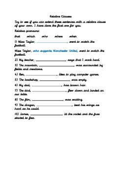 homework for relative clauses