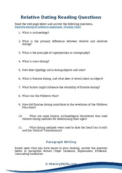 Preview of Relative Dating in Archaeology Reading Questions Worksheet
