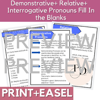 Preview of Relative, Interrogative and Demonstrative Pronouns 150 Fill In the Blanks Bundle