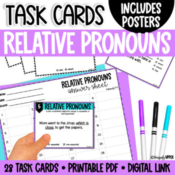 Preview of Relative Pronoun Task Cards - Digital & Printable