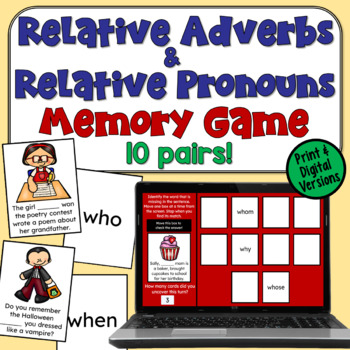 Preview of Relative Pronoun and Relative Adverb Memory Game in Print and Digital