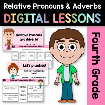 Preview of Relative Pronouns Adverbs 4th Grade Interactive Google Slides | Grammar Practice