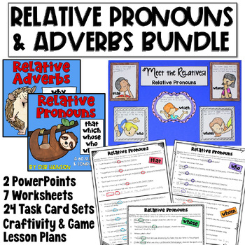 Preview of Relative Pronouns & Adverbs Bundle: Worksheets, PowerPoints, Task Cards
