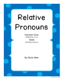 Preview of Relative Pronouns, Common Core Aligned With Task Cards