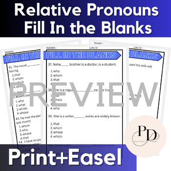 Preview of Relative Pronouns Fill In the Blanks-Grades 4-5-6 - Practice and Review