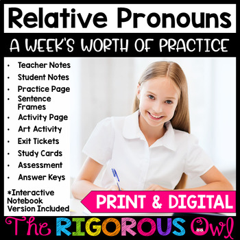 Preview of Relative Pronouns Lesson, Practice & Assessment | Print & Digital 