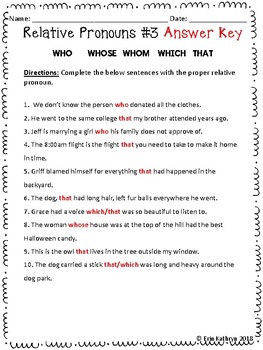 Relative Pronouns Worksheet With Answers - best worksheet