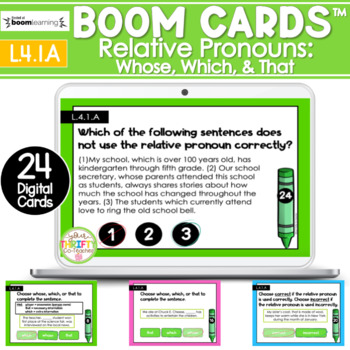 Preview of Relative Pronouns Whose, Which, & That BOOM Cards Digital Task Cards L.4.1.A
