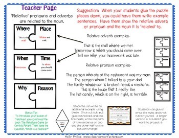 Relative Pronouns and Adverbs Activity for INTERACTIVE NOTEBOOKS