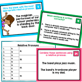 Relative Pronouns and Relative Adverbs: Task Cards | PDF and Digital