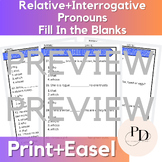Relative and Interrogative Pronouns Fill In the Blanks Bundle