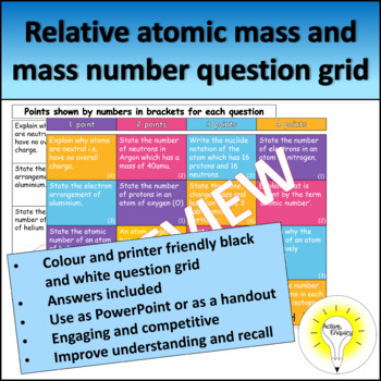 Preview of Relative atomic mass and mass number - Chemistry/science question grid