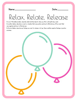 Preview of Relax, Relate, Release SEL Task