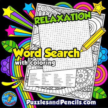 Preview of Relaxation Word Search Puzzle Activity Page with Coloring | Healthy Mind