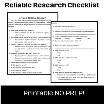 Preview of Online Reliable Research Checklist