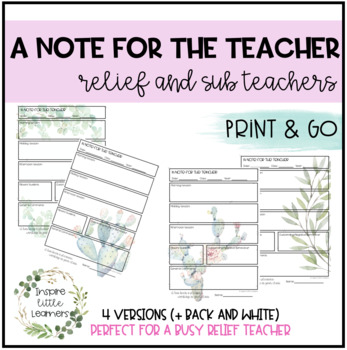 Preview of A Note for the Teacher - Relief/Sub Template