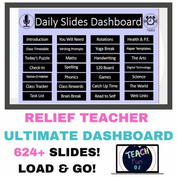 Preview of Relief Teacher Lessons Activities No Prep Ultimate Dashboard - Editable Slides