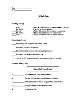 Preview of Religion - Elijah Assessment (Quiz)
