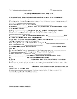 Preview of Religion: Sadlier We Live Our Faith 7th Grade Unit 2 Study Guide