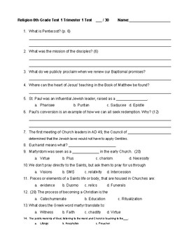 Preview of Religion Test Finding God Catholic Belief Questions