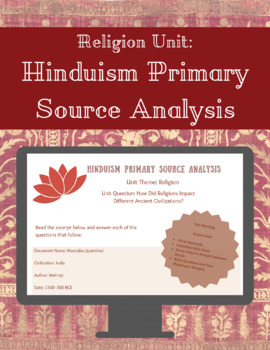 Preview of Religion Unit: Ancient Hinduism Primary Source- Thematic Teaching, Google Drive