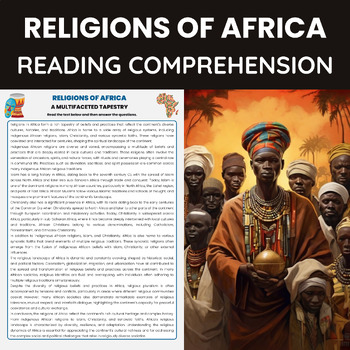Preview of Religions of Africa Reading Comprehension | Africa's Religions