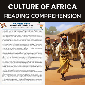 Preview of Cutlure of Africa Reading Comprehension | Africa Music Dance Cuisine