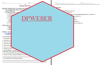 Preview of Religions of the World Project w/ RUBRIC